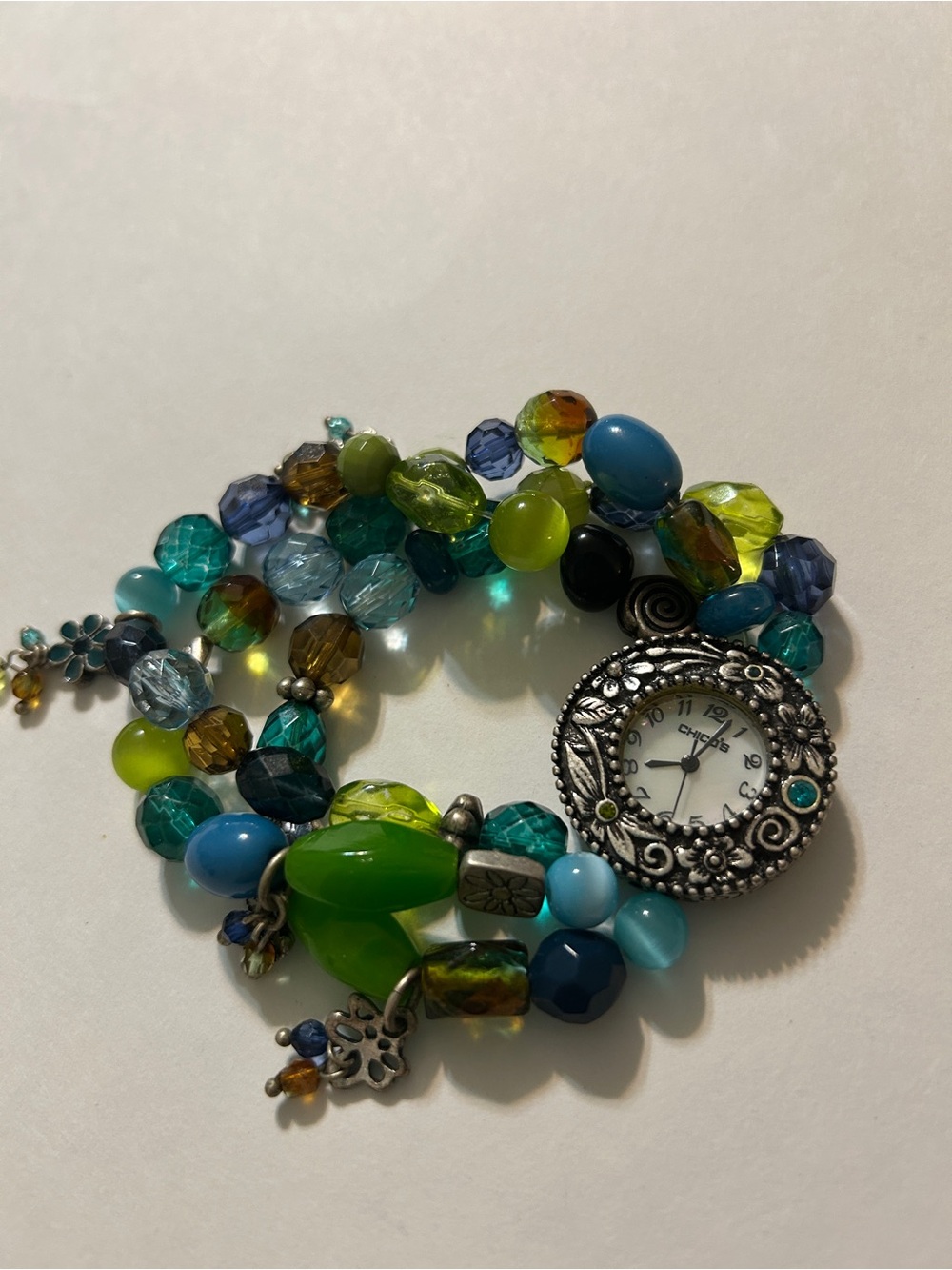 Chico's Vintage Teal Green Multi Strand Beaded Stretch Watch